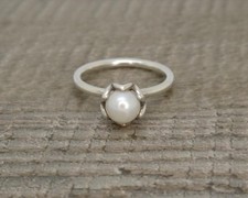 Genuine Pandora Elegance White Cultured Pearl ALE 925 Silver Ring Size 52