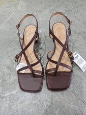 M&S Collection Buckle Block Heel Sandals UK SIZE 8 CHOCOLATE