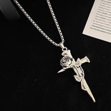 Rose Flower Cross Rose Gold Necklace Pendant 925 Sterling Silver Women Gift