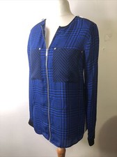 Michael Kors Black & Blue Checked Chiffon Shirt/blouse Size UK10 Ptp 19” L25”