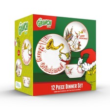 The Grinch ‘Merry Grinchmas’ 12PC Porcelain Dinner Set Christmas Plates & Bowls