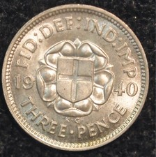 Threepence 1940 Silver UNC George VI  (T38)