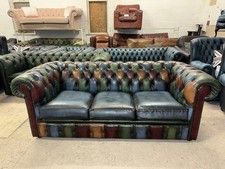 Chesterfield Patchwork Harlequin Real Leather Three Seater Sofa