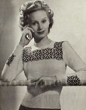 Knitting Pattern Lady's Vintage 1940s Fair Isle Jumper/Sweater. Long Sleeves.