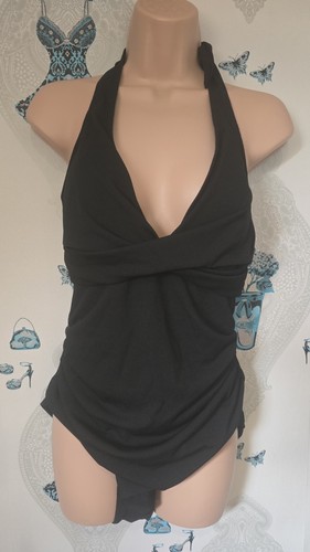 Black ribbed halterneck padded - ribbed,