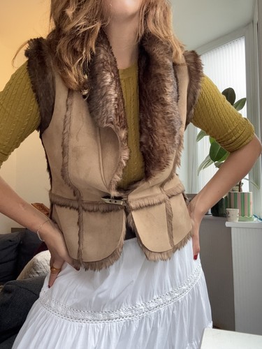 Vintage style beige faux suede