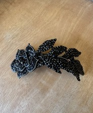 Large Crystal Long Stem Black Rose Barrette in perfect condition