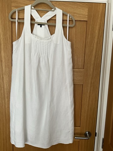 White linen sleeveless dress - white,