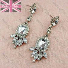 VINTAGE STYLE silver fashion DROP EARRINGS crystal RHINESTONE diamante 5cm long