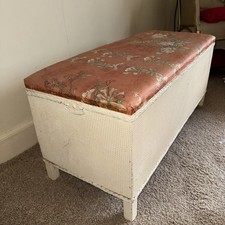 Vintage White Lloyd Loom Style Ottoman Linen Blanket Storage Box Retro 1960s Old