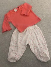 Newborn Baby Girl Ditsy Print Cosy 2 Piece Long Sleeved Top &Trousers with feet