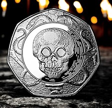 MEMENTO MORI Silver Reminder Coin. Skull/Snakes/Life/Death Stoic/Reflection