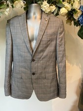TED BAKER Suit Jacket Blazer Mens Size 38R Grey Check Slim Fit Wool Blend NEW