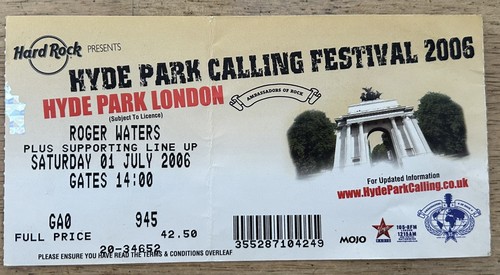 Roger watersticket - waters(pink, floyd)ticket