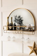 Gold wall mirror with bar shelf