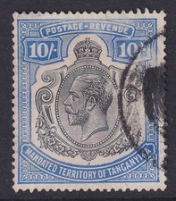 Tanganyika. 1927. SG 106, 10/- deep blue. Used. Cat £225.