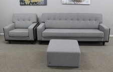 G Plan Vintage Agatha Grey Fabric Static 4 Seater Sofa & Armchair & Footstool