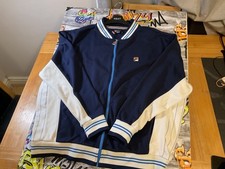 Mens Fila White Line 2 XL Tracksuit Top navy/cream OG retro casuals 🔥🔥