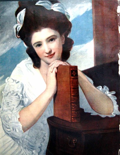 Antique print lady leaning - print,
