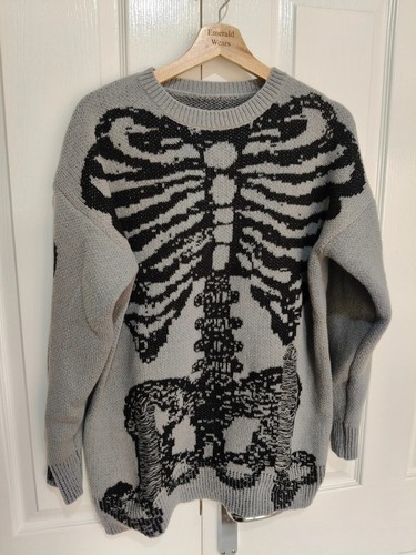 Grey skeleton goth jumper - skeleton, '