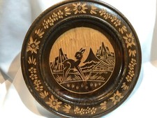 Vintage Rustic Wooden Hand Carved Decorative Bowl Plate Platter - 23.7cm Dia