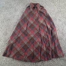 Feminella Cloak Womens One Size Cape Wool Red Check Vintage R2-6