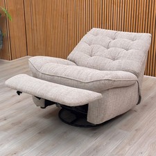 Furniture Village 'Ozzy' Chair Swivel Rocker Power Recliner Beige Woven Fabric