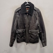 Hugo Boss Graven Bomber Aviator Cafe Racer Dark Brown Leather Jacket Size 48