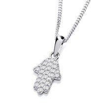 925 Sterling Silver Simulated Diamond Hand of Hamsa Pendant Necklace + 16 18 20"