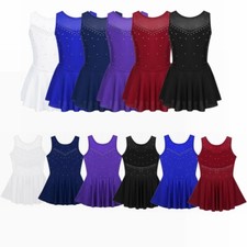 Girls Mesh Splice Figure Ice Skating Dress Tulle Twirling Roller Skating Dresses