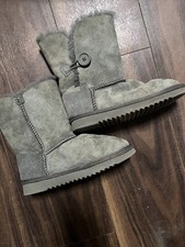 Suede Boots Size 1 Single Button Sheepskin Grey Ugly Style Used Mid Calf Used