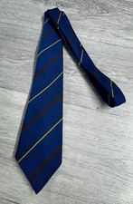 Vintage Toye Kenning & Spencer Ltd Necktie  Blue With Yellow & Burgundy Stripes