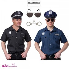 Adult Black or Blue Police Shirt US N.Y. Cop or UK Policeman Officer Fancy Dress