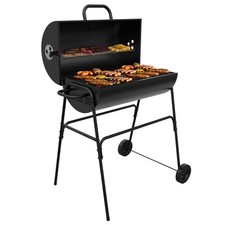 Barrel Charcoal BBQ XL Grill Lid Thermometer, Portable Trolley Smoker, Wheels
