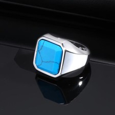 Fashion Men Wedding Turquoise Rings Band Stainless Steel Big Crystal Stone Gift