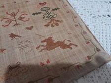 Antique  Needlework  Prayer Sampler   ~  Fabric  /  Textiles,  Folk Art