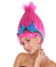 Princess Poppy Wig Trolls Costume Hair Pink Fancy Dress Kids Girls Party Prop