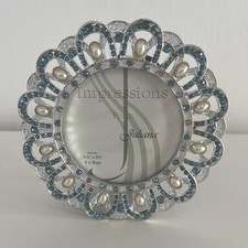 Silver Metal  Diamantés & pearls Photo Frame 3.5” x 3.5” picture size Juliana