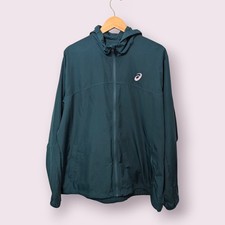 Asics Mens Teal Green Windbreaker Jacket Lightweight Hooded Running 2XL
