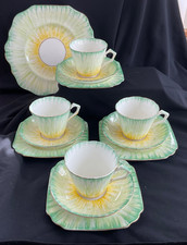 SAMPSOM SMITH Old Royal Bone China Tea set  4 x trios + cakeplate. Deco. painted