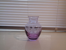 ORCHID Etched purple glass Vase Vintage signed ORCHID c1980S Size 5.5ins tall