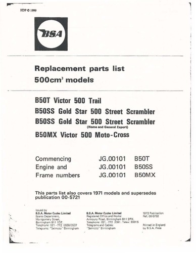 Bsa parts manual - bsa, book
