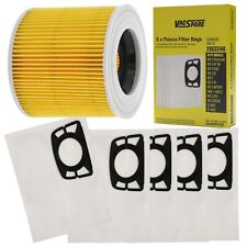 5 Fleece Cloth Dust Bags & Canister Filter Service Kit For Karcher WD2 WD3 KWD1