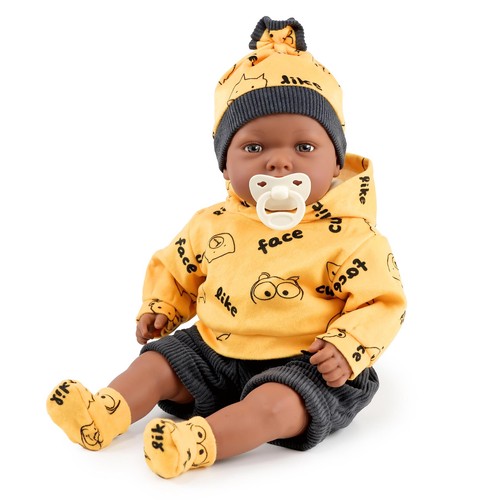 Baby black doll boy - doll, yellow