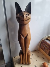 A Large Wooden Sculpture of A Cat. Siamese Sitting. 20ins Tall