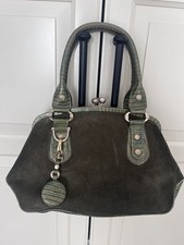 ? Elegant Green Suede & Faux Croc Leather Handbag  with Charm Detail