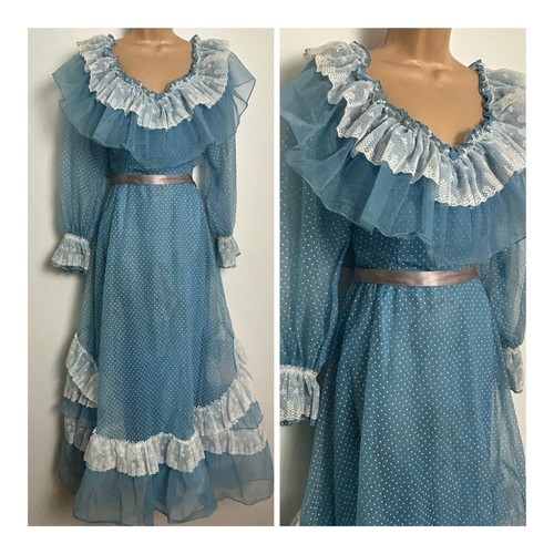 Vintage 1970s blue white - blue,