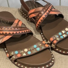 ASH GLADIATOR STUDDED BEADED SANDALS LEATHER BROWN ORANGE SZ5 HIGH QUALITY DESIG