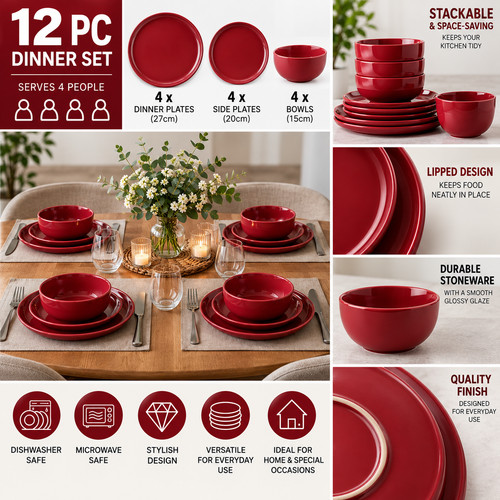 Piece red dinnerware set - piece,