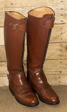 Soubirac French Long Brown Leather Front Zip Polo Riding Boots - UK Size 5 Wide